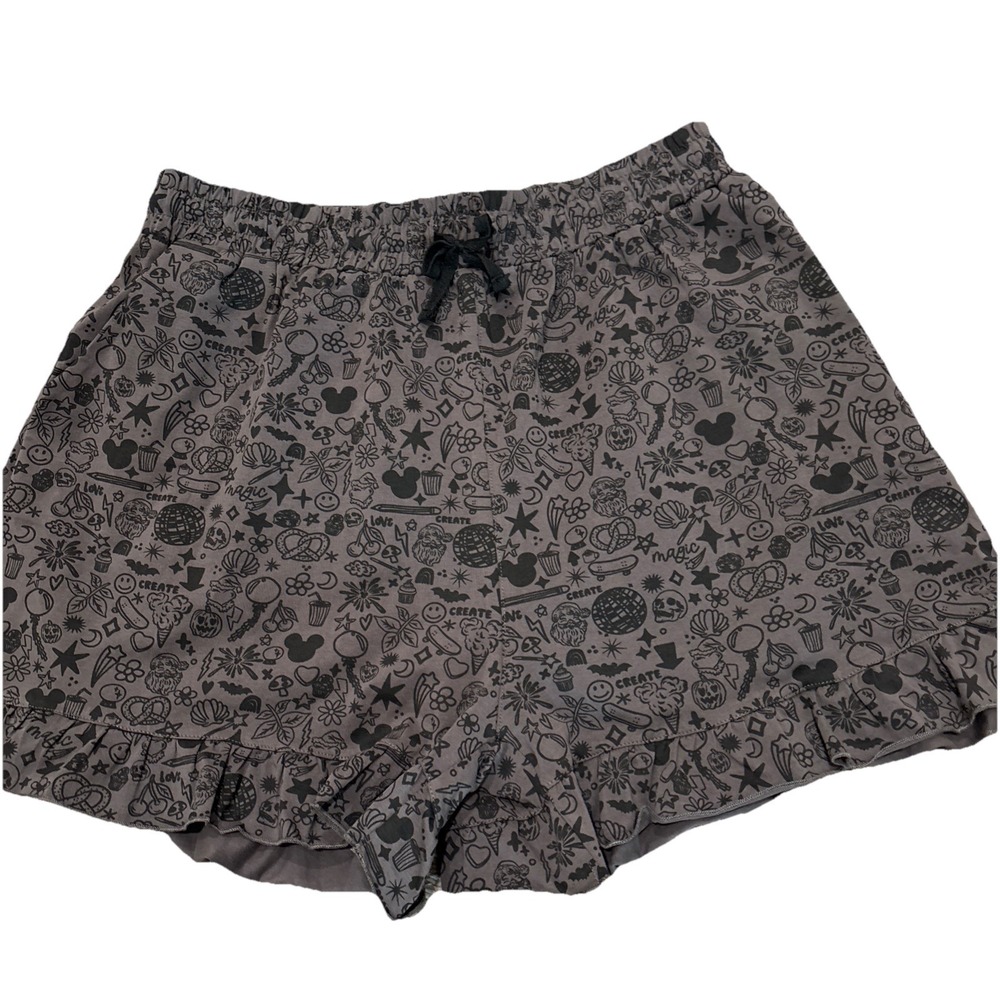 Disney Maternity Shorts Size XL Grey Magical Mama's Ruffle Hem Drawstring Pocket